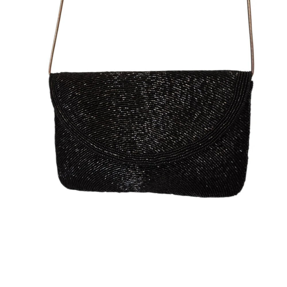 Elegant Black Beaded Women's Small  Shoulder Bag Vintage - Picture 6 of 9
